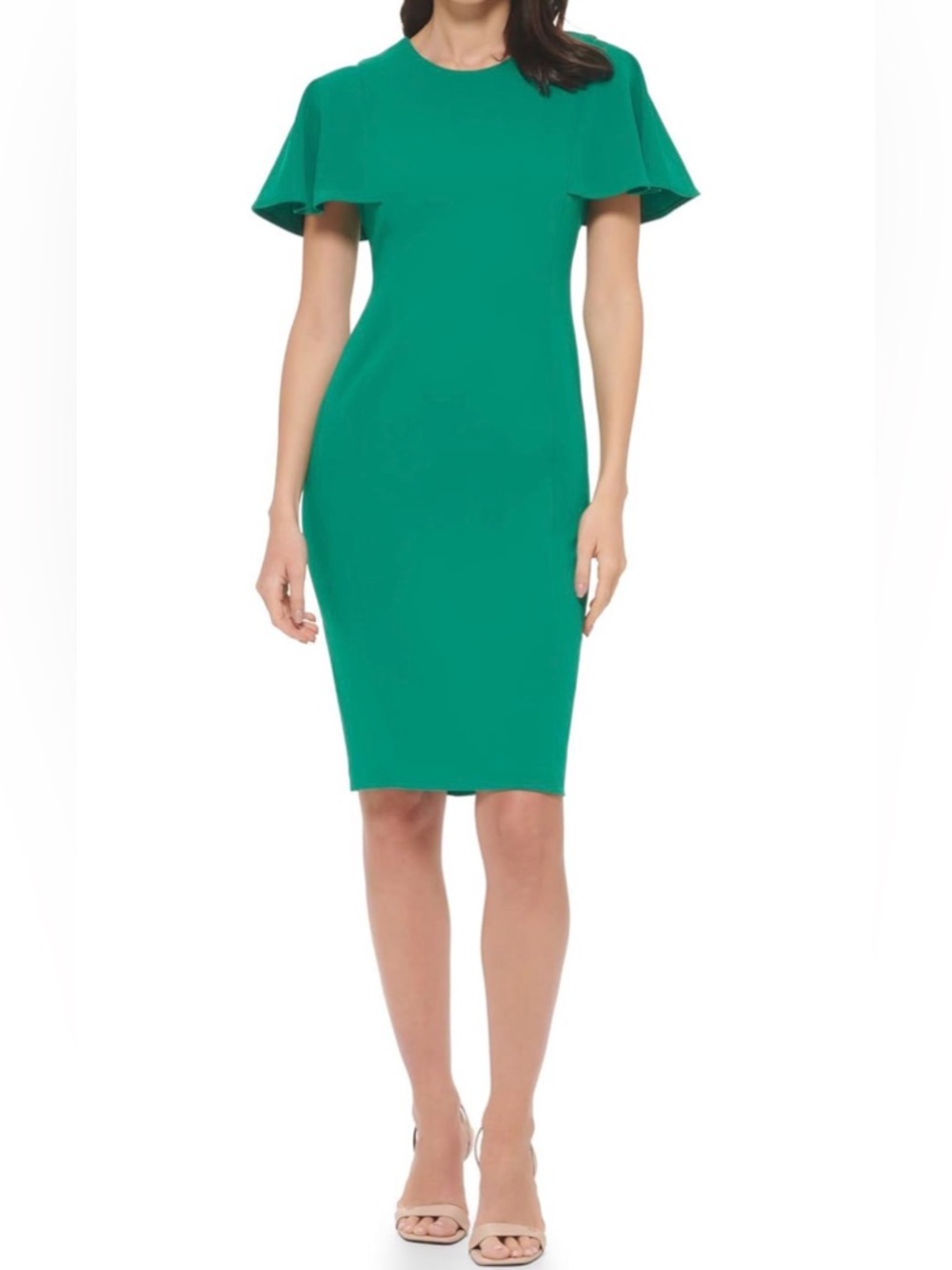 Calvin Klein Emerald Green Flutter-Sleeve Sheath Dress